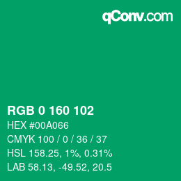 Color code: RGB 0 160 102 | qconv.com