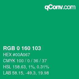Color code: RGB 0 160 103 | qconv.com