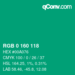 Color code: RGB 0 160 118 | qconv.com