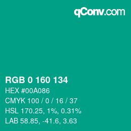 Color code: RGB 0 160 134 | qconv.com