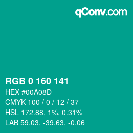 Color code: RGB 0 160 141 | qconv.com