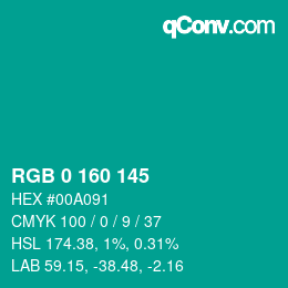 Color code: RGB 0 160 145 | qconv.com