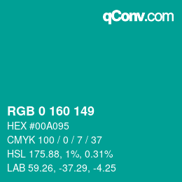 Farbcode: RGB 0 160 149 | qconv.com