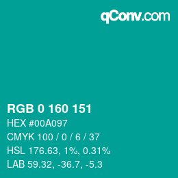 Color code: RGB 0 160 151 | qconv.com