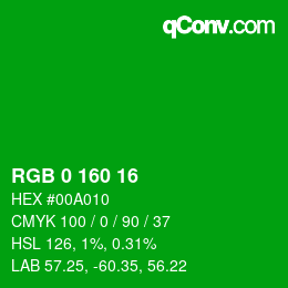 Color code: RGB 0 160 16 | qconv.com
