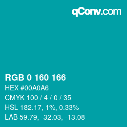 Color code: RGB 0 160 166 | qconv.com