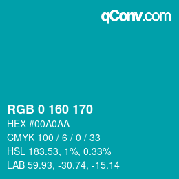 Color code: RGB 0 160 170 | qconv.com