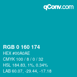 Color code: RGB 0 160 174 | qconv.com