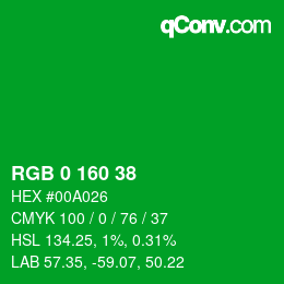 カラーコード: RGB 0 160 38 | qconv.com