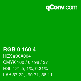 Color code: RGB 0 160 4 | qconv.com
