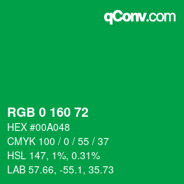 カラーコード: RGB 0 160 72 | qconv.com