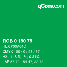 Color code: RGB 0 160 76 | qconv.com