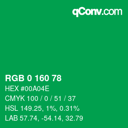 Color code: RGB 0 160 78 | qconv.com