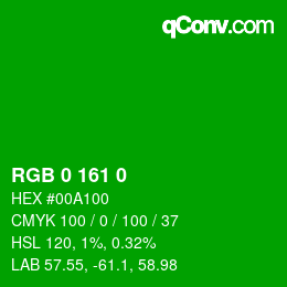 Color code: RGB 0 161 0 | qconv.com