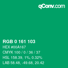 Color code: RGB 0 161 103 | qconv.com