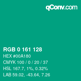カラーコード: RGB 0 161 128 | qconv.com
