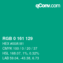 Color code: RGB 0 161 129 | qconv.com