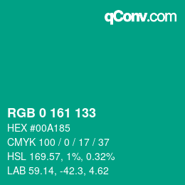 Color code: RGB 0 161 133 | qconv.com