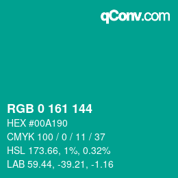 カラーコード: RGB 0 161 144 | qconv.com