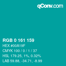 カラーコード: RGB 0 161 159 | qconv.com