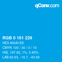Color code: RGB 0 161 229 | qconv.com