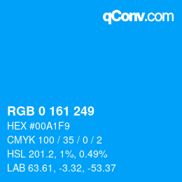 Color code: RGB 0 161 249 | qconv.com
