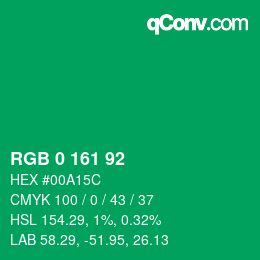 カラーコード: RGB 0 161 92 | qconv.com