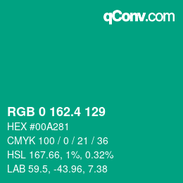 カラーコード: RGB 0 162.4 129 | qconv.com