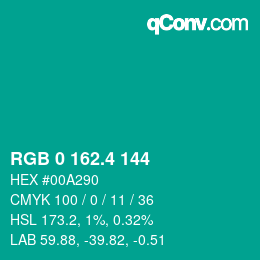 カラーコード: RGB 0 162.4 144 | qconv.com