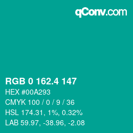 カラーコード: RGB 0 162.4 147 | qconv.com