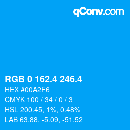 カラーコード: RGB 0 162.4 246.4 | qconv.com