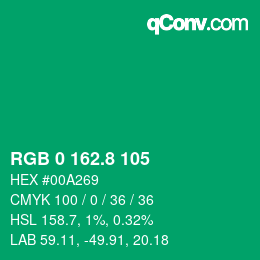 カラーコード: RGB 0 162.8 105 | qconv.com