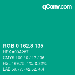 カラーコード: RGB 0 162.8 135 | qconv.com