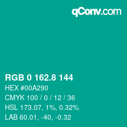 カラーコード: RGB 0 162.8 144 | qconv.com