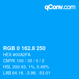 カラーコード: RGB 0 162.8 250 | qconv.com