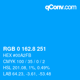カラーコード: RGB 0 162.8 251 | qconv.com