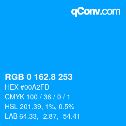 カラーコード: RGB 0 162.8 253 | qconv.com