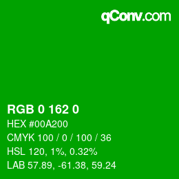 Color code: RGB 0 162 0 | qconv.com