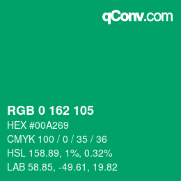カラーコード: RGB 0 162 105 | qconv.com
