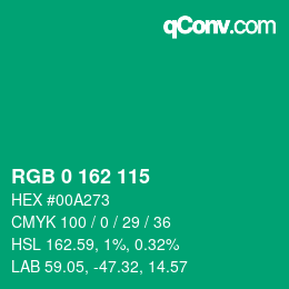 Color code: RGB 0 162 115 | qconv.com