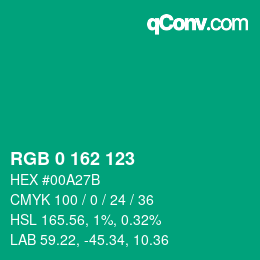 Color code: RGB 0 162 123 | qconv.com