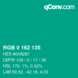 Color code: RGB 0 162 135 | qconv.com