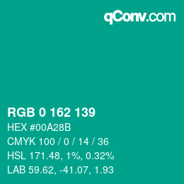Color code: RGB 0 162 139 | qconv.com