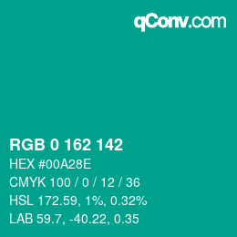 Color code: RGB 0 162 142 | qconv.com