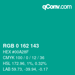 Color code: RGB 0 162 143 | qconv.com