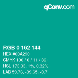 Color code: RGB 0 162 144 | qconv.com