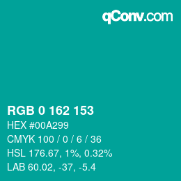 Color code: RGB 0 162 153 | qconv.com