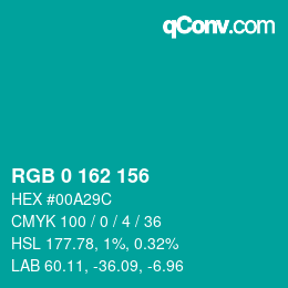 Color code: RGB 0 162 156 | qconv.com