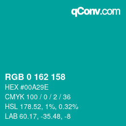 Color code: RGB 0 162 158 | qconv.com