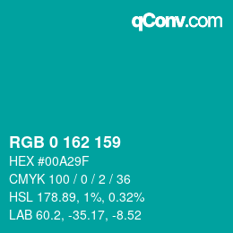 Color code: RGB 0 162 159 | qconv.com